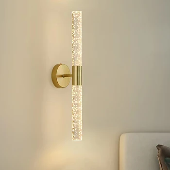Скандинавский светодиодный настенный светильник с двойным хрусталем, простой современный настенный светильник с пузырьками из хрусталя, спальня, гостиная, коридор, настенные бра