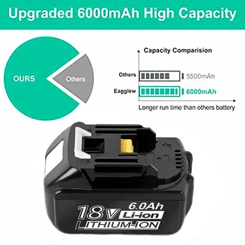 Новейшая Аккумуляторная Батарея для Makita 18V 6Ah Li-Ion Battery 6000mAh Подходит BL1840 BL1850 BL1860B LXT400 Batterij