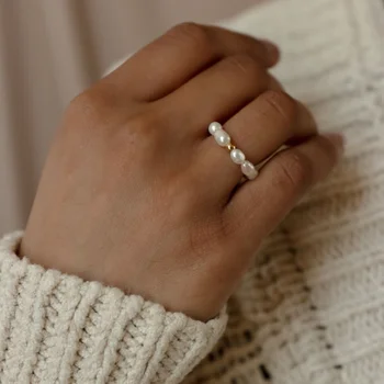 Корейское минималистичное жемчужное кольцо для женщин, белое круглое жемчужное кольцо для пальца, подарок на годовщину свадьбы, ювелирные изделия оптом