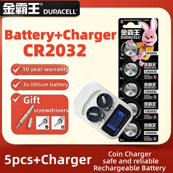5ШТ + Зарядное устройство для монет CR2032 3V литиевая батарея LIR2032 для ключей от автомобиля, часы, калькулятор, Аккумуляторная батарея, светодиодный дисплей зарядки
