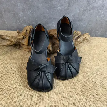 Женская обувь на плоской подошве в стиле ретро, новинка лета 2023, популярные черные тонкие туфли, женская универсальная повседневная юбка с бантом и поясом на плоской подошве, сандалии для мамы