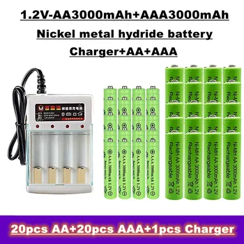 Никель-водородная аккумуляторная батарея AA + AAA, 1,2 В 3000 мАч, подходит для пультов дистанционного управления, игрушек, радиоприемников и т.д. + зарядные устройства