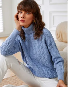 Женская одежда Осень и зима 2023, однотонный пуловер из жареного теста с высоким воротом, свитер с длинным рукавом для женщин