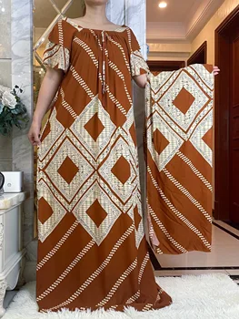 Новое стильное платье с коротким рукавом и большим шарфом, Хлопчатобумажный Кафтан в африканском стиле Дашики с цветочным принтом, Женские Летние повседневные платья Макси