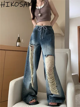 Модные мешковатые джинсы 2023 года, уличная одежда Hippop, прямые широкие брюки, одежда Y2k, повседневные брюки с кисточками в стиле панк в стиле харадзюку, высокие брюки с кисточками
