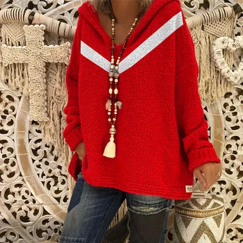 Женский свитер с капюшоном 2023, Осень / Зима, Новый Модный Свободный свитер в стиле пэчворк большого размера