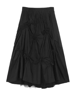 Женская черная плиссированная элегантная юбка с высокой эластичной талией в пол-тела свободного кроя, Модная новинка сезона Весна-лето O115