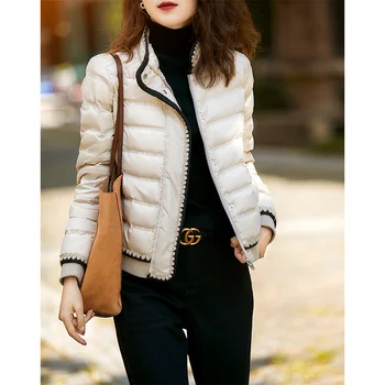 Новинка зимы 2023, короткое хлопчатобумажное пальто, женская Корейская тонкая легкая пуховая теплая куртка, пальто со стоячим воротником, Хлопчатобумажная одежда на подкладке