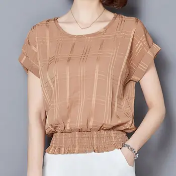 Модная блузка с круглым вырезом, свободными оборками, рукавами 