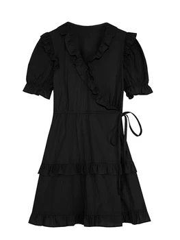 Женское летнее Черное готическое платье, Элегантное платье с коротким рукавом, Праздничная вечеринка, Клуб, Цельные платья трапециевидной формы, винтажный сарафан в стиле Харадзюку