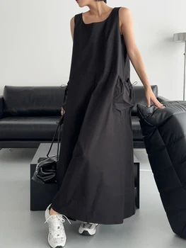 XITAO Свободное однотонное платье без рукавов с круглым вырезом, простота, индивидуальность, плиссированное Летнее женское новое платье-пуловер 2023 года, HQQ1097