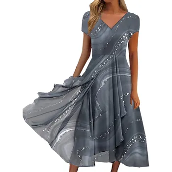 Женские модные Элегантные шифоновые платья с V образным вырезом и коротким рукавом по низу