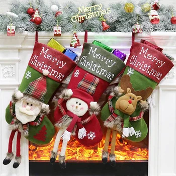 Большие Рождественские Чулки, мешки, Рождественские сапоги, Санта-Клаус, Снеговик, сумка для конфет, Держатели Рождественских подарков, украшения для дома, Носок Navidad
