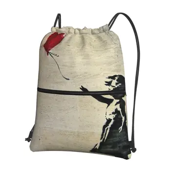 Портативный рюкзак Banksy's Girl With A Red Balloon III, сумка на шнурке, повседневная сумка на шнурке, карманная сумка для обуви, спортивная сумка для путешествий