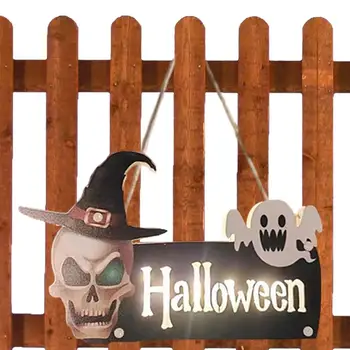 Венки из черепов для входной двери, знак Хэллоуина Для двери, светодиодная подвеска, которую легко украсить, атмосфера Хэллоуина для крыльца дома