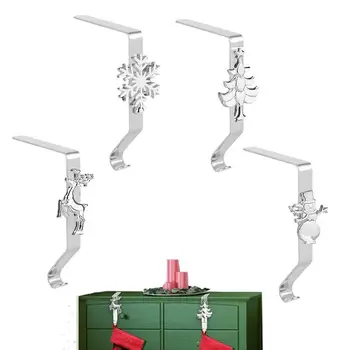 Рождественские держатели для чулок для мантии Комплект из 4 вешалок для чулок Металлический держатель для камина Держатели для чулок для чулок
