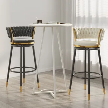 Роскошный барный стул в скандинавском стиле Из белого металла Современный круглый барный стул из высококачественной искусственной кожи Шезлонги Salle Manger Мебель для столовой