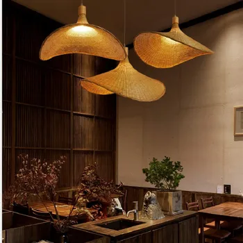 ZK50 Бамбуковая плетеная люстра в китайском стиле Чайная комната Освещение Юго-Восточной Азии Творческая личность люстра в соломенной шляпе
