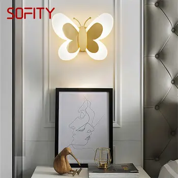 TYLA, Прикроватное освещение с золотой медной бабочкой, светодиод, 3 цвета, Реалистичный креативный настенный светильник для домашнего декора гостиной