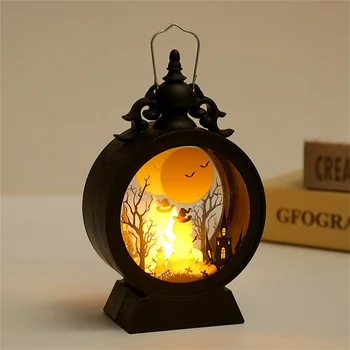 Фонарь в виде тыквы-ведьмы на Хэллоуин, портативный светодиодный фонарь в винтажном замке для украшения столов, окон, стен.