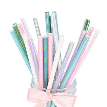 Радужные бумажные соломинки для душа ребенка, украшения для свадьбы, Дня рождения, Смешанные бумажные соломинки для питья