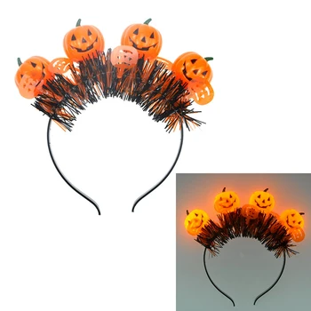 Новая светящаяся повязка на голову на Хэллоуин с тыквами / Черепом / Призраками, Аксессуары для укладки волос 