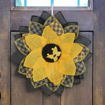 Венок подсолнечника для входной двери фермерского дома, желтый венок для пчел фестиваль крытый открытый настенный домашний декор