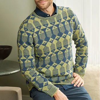 Зеленые геометрические мужские свитера, Новый осенне-зимний свитер в стиле хип-хоп, мужская уличная одежда, пуловер с принтом, топ из трикотажа Harajuku, одежда
