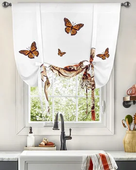 Забавный Милый Тигр-бабочка, Оконный занавес, Занавески для кухни, гостиной, Регулируемый Стержень, Карманные шторы