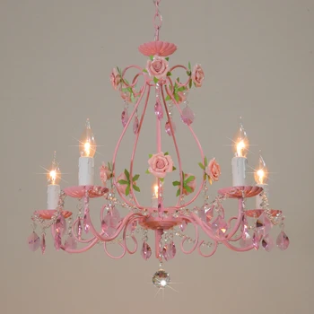 Свадебная люстра с розовой розой, ресторанные люстры, Хрустальная лампа, Потолочная люстра для спальни, современный блеск, хрустальный светильник