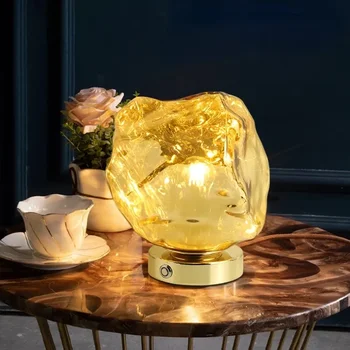 Современная креативная настольная лампа из лавового стекла с каменным абажуром, винтажная настольная лампа для гостиной, кабинета, спальни, Простой декор Рядом