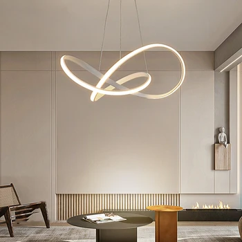 Современная светодиодная люстра для гостиной, столовой, кухни, спальни, потолочный подвесной светильник, Белый, простой дизайн, подвесной светильник